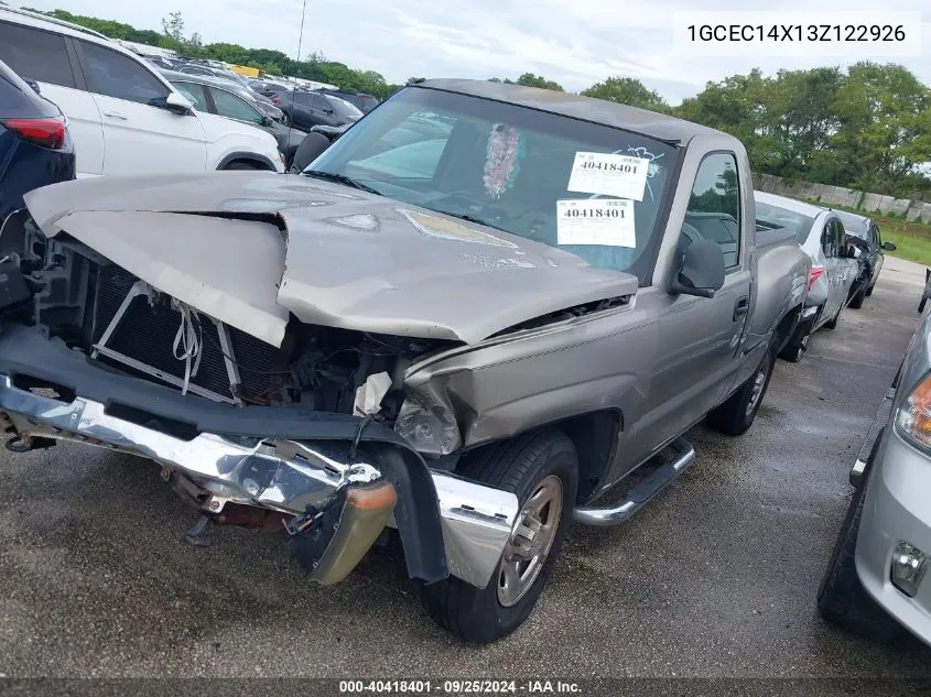 2003 Chevrolet Silverado 1500 VIN: 1GCEC14X13Z122926 Lot: 40418401