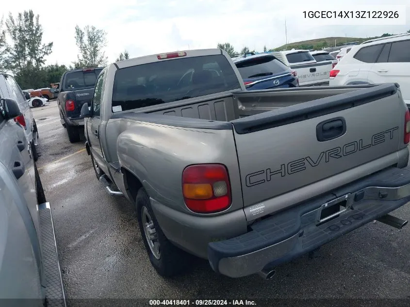 2003 Chevrolet Silverado 1500 VIN: 1GCEC14X13Z122926 Lot: 40418401