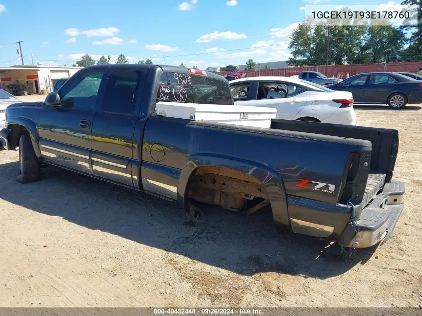 2003 Chevrolet Silverado 1500 VIN: 1GCEK19T93E178760 Lot: 40432448