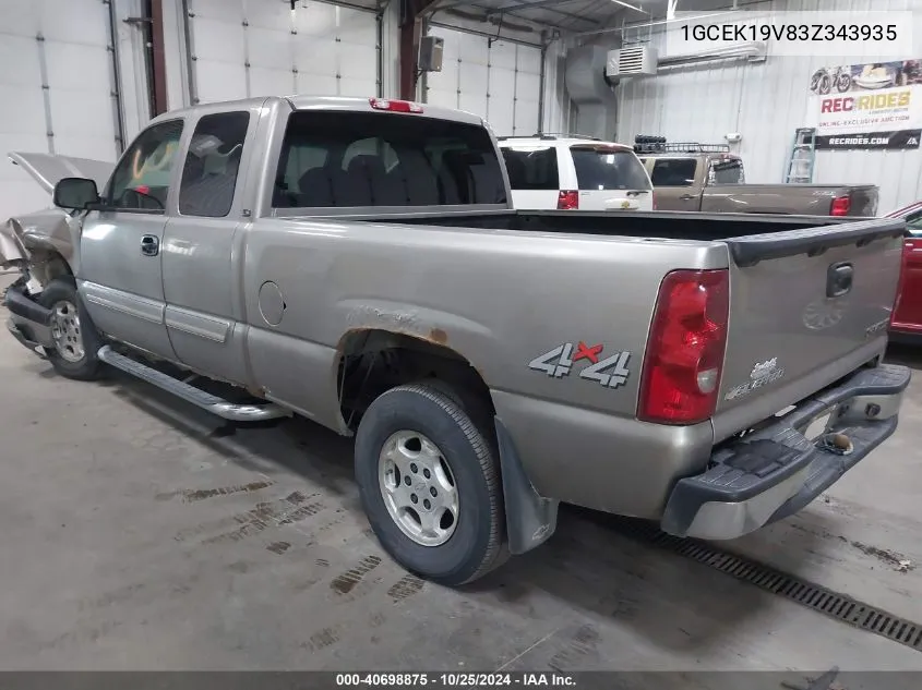 2003 Chevrolet Silverado 1500 Ls VIN: 1GCEK19V83Z343935 Lot: 40698875