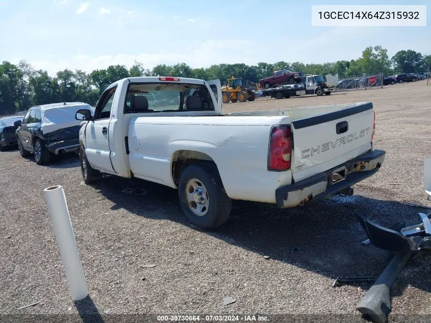 2004 Chevrolet Silverado 1500 Work Truck VIN: 1GCEC14X64Z315932 Lot: 39730664