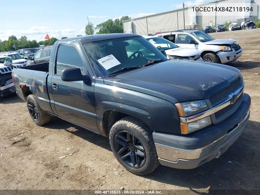 2004 Chevrolet Silverado 1500 Work Truck VIN: 1GCEC14X84Z118194 Lot: 40135523