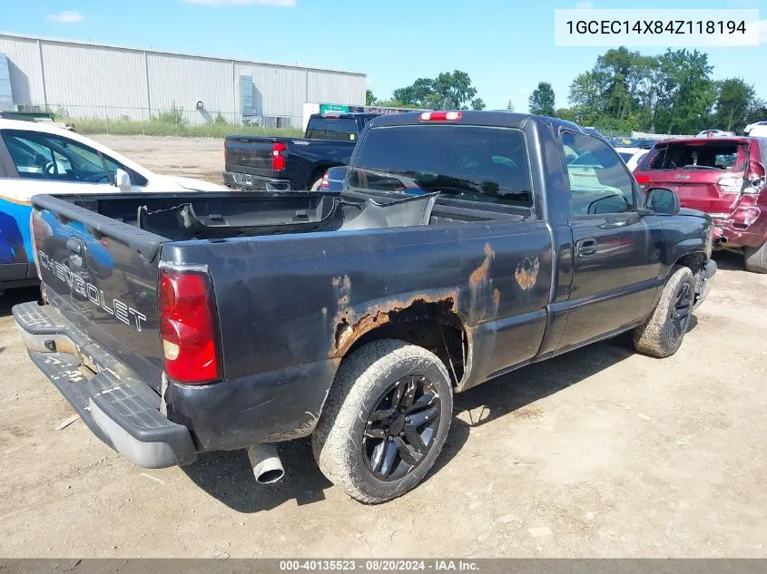 2004 Chevrolet Silverado 1500 Work Truck VIN: 1GCEC14X84Z118194 Lot: 40135523