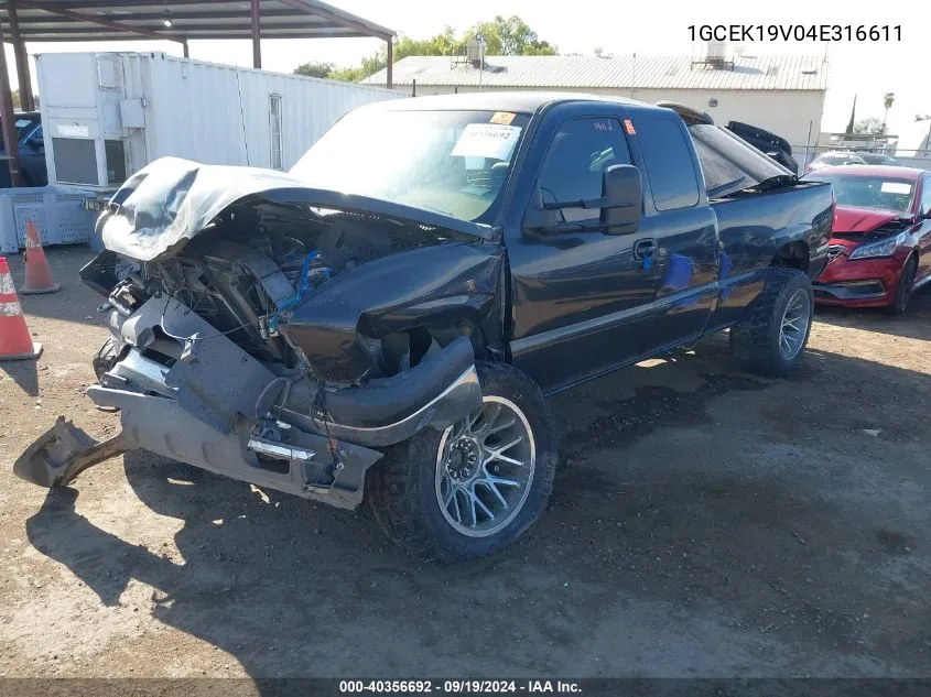 2004 Chevrolet Silverado 1500 VIN: 1GCEK19V04E316611 Lot: 40356692