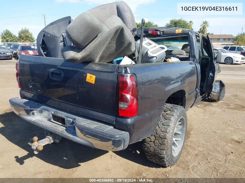 2004 Chevrolet Silverado 1500 VIN: 1GCEK19V04E316611 Lot: 40356692