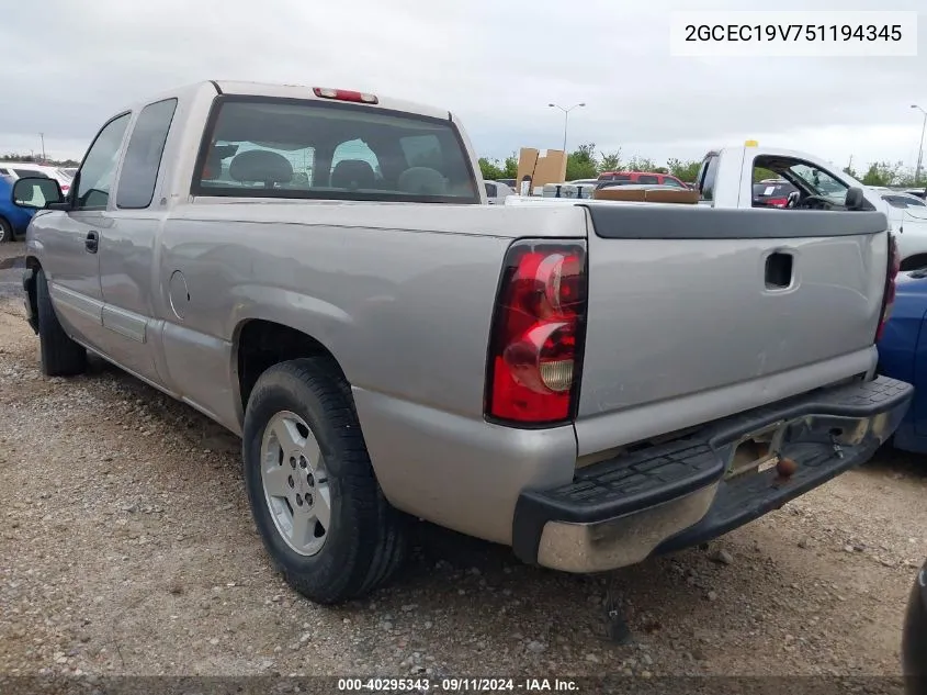 2005 Chevrolet Silverado 1500 Ls VIN: 2GCEC19V751194345 Lot: 40295343