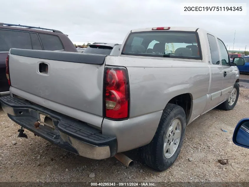 2005 Chevrolet Silverado 1500 Ls VIN: 2GCEC19V751194345 Lot: 40295343