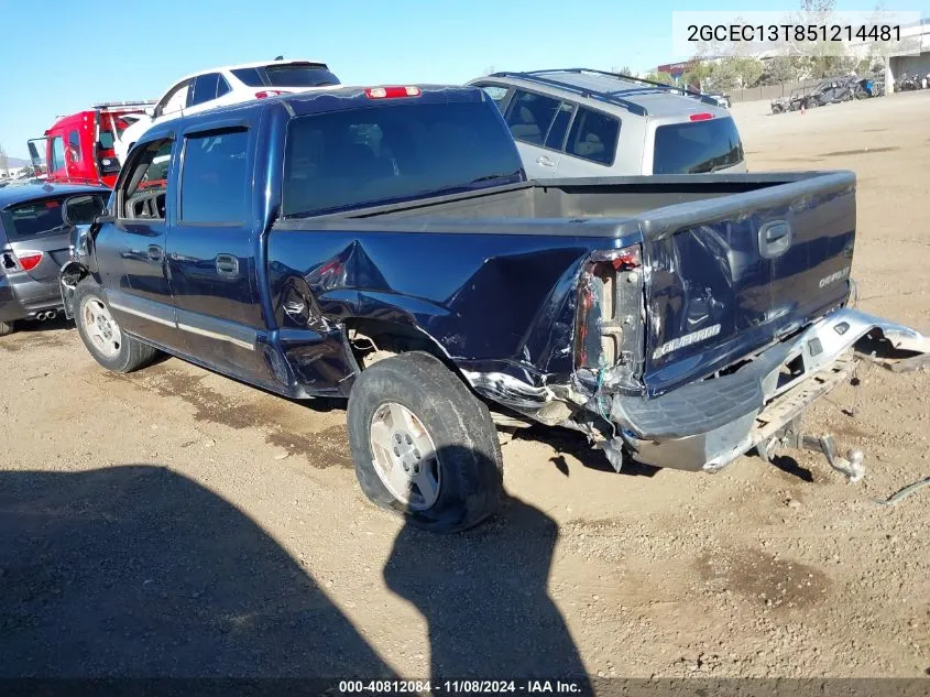 2005 Chevrolet Silverado 1500 Ls VIN: 2GCEC13T851214481 Lot: 40812084