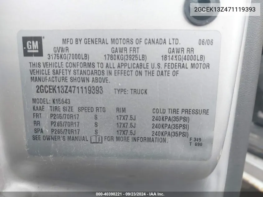 2GCEK13Z471119393 2007 Chevrolet Silverado 1500 Classic K1500 Classic Crew Cab