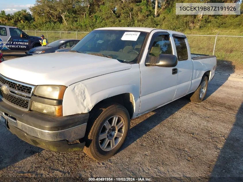 2007 Chevrolet Silverado 1500 Classic Work Truck VIN: 1GCEK19B87Z191926 Lot: 40491954