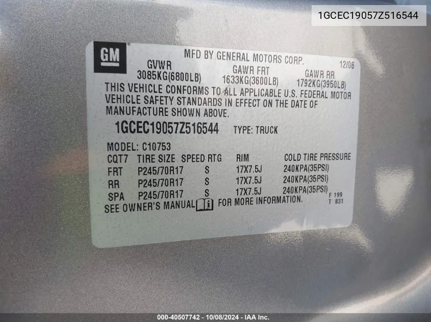 1GCEC19057Z516544 2007 Chevrolet Silverado 1500 C1500