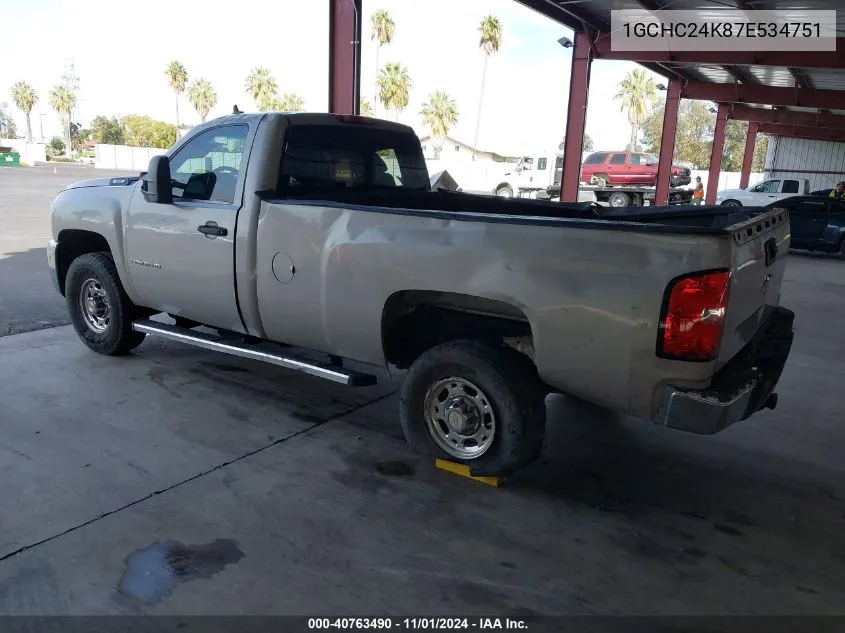 2007 Chevrolet Silverado 2500Hd Lt VIN: 1GCHC24K87E534751 Lot: 40763490