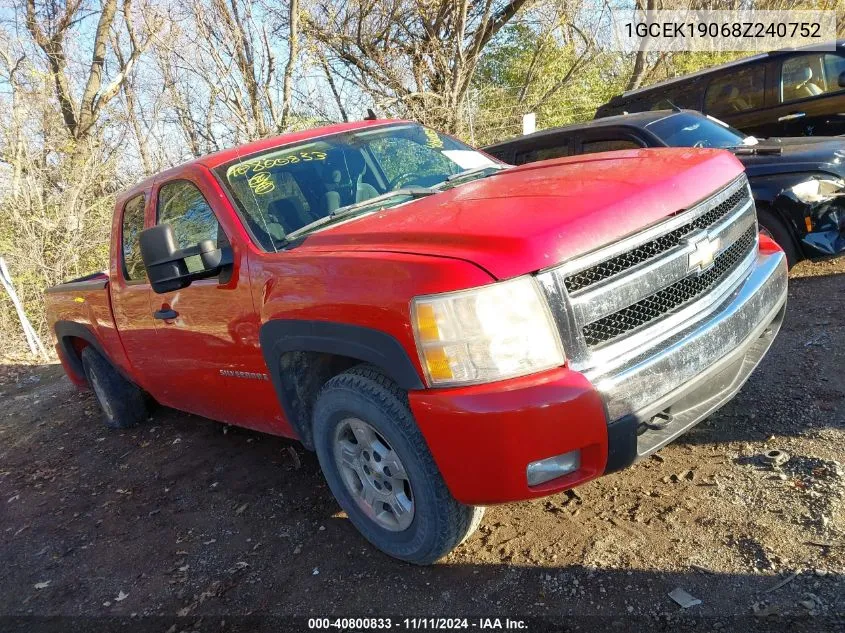 2008 Chevrolet Silverado K1500 VIN: 1GCEK19068Z240752 Lot: 40800833