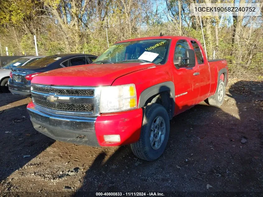 2008 Chevrolet Silverado K1500 VIN: 1GCEK19068Z240752 Lot: 40800833