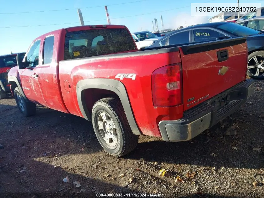 2008 Chevrolet Silverado K1500 VIN: 1GCEK19068Z240752 Lot: 40800833