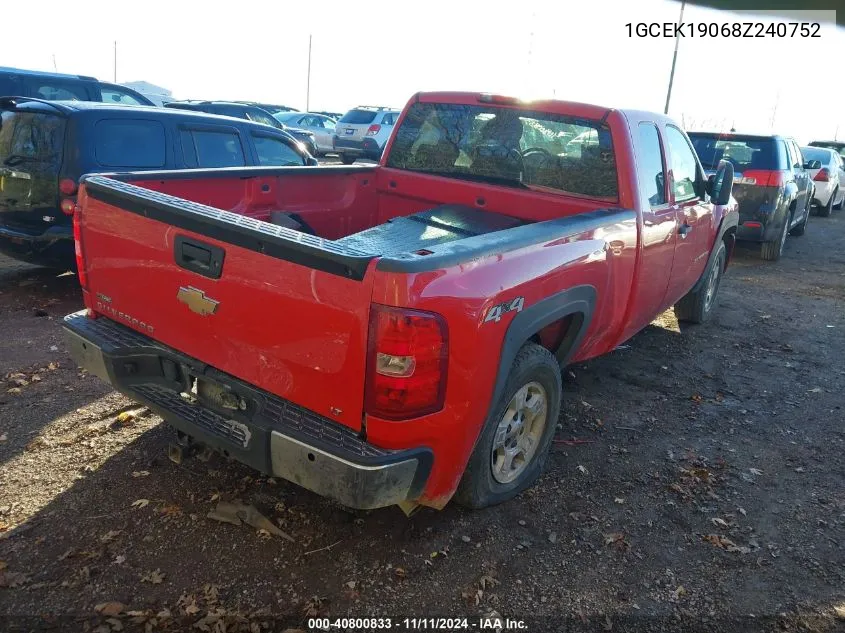 2008 Chevrolet Silverado K1500 VIN: 1GCEK19068Z240752 Lot: 40800833