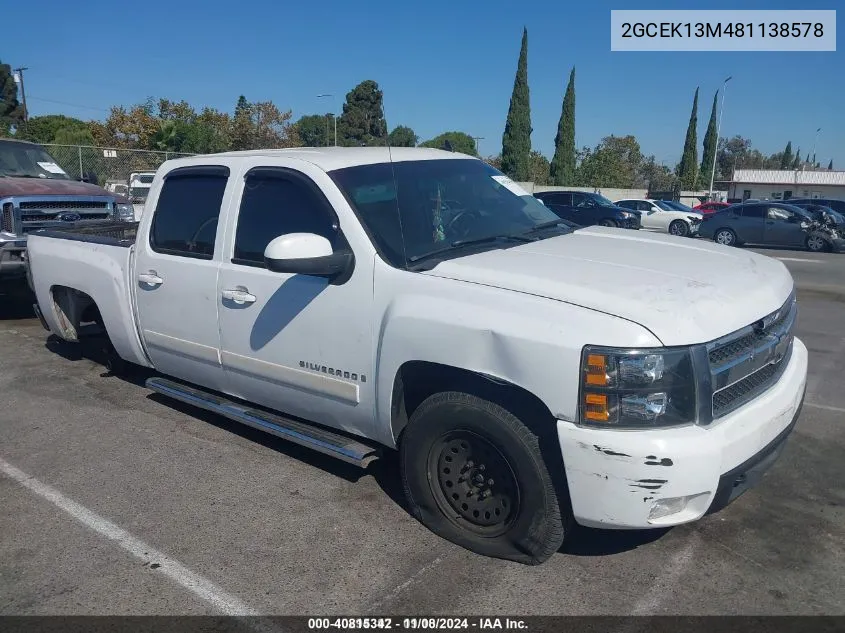 2GCEK13M481138578 2008 Chevrolet Silverado 1500 Ltz