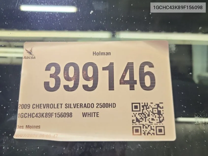 2009 Chevrolet Silverado C2500 Heavy Duty VIN: 1GCHC43K89F156098 Lot: 40832229
