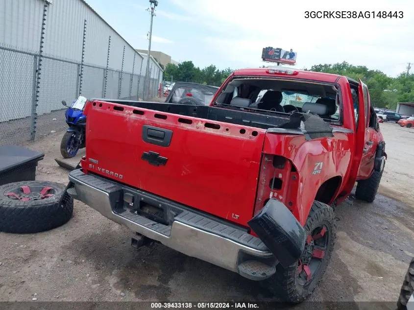 2010 Chevrolet Silverado 1500 Lt VIN: 3GCRKSE38AG148443 Lot: 39433138