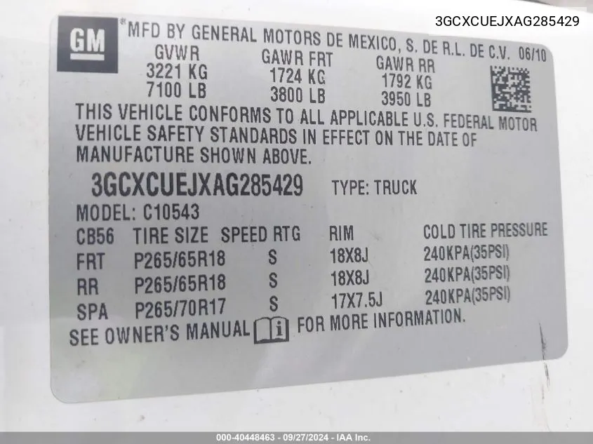 3GCXCUEJXAG285429 2010 Chevrolet Silverado 1500 Hybrid 1Hy