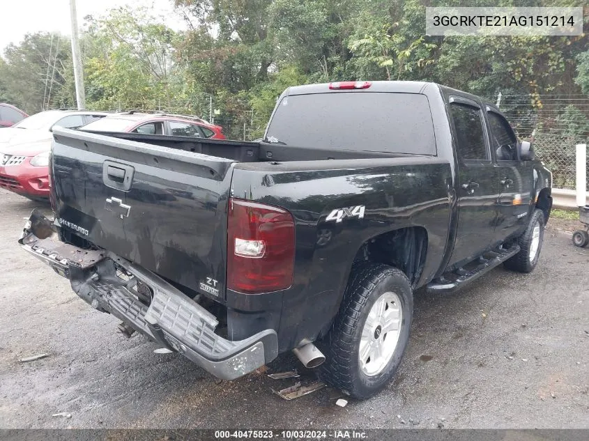 2010 Chevrolet Silverado 1500 Ltz VIN: 3GCRKTE21AG151214 Lot: 40475823