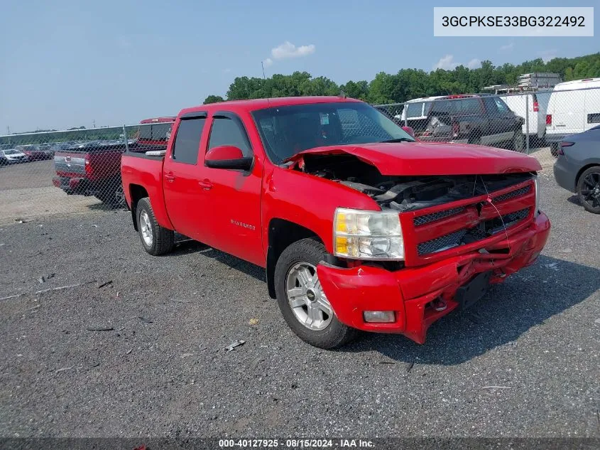 2011 Chevrolet Silverado 1500 Lt VIN: 3GCPKSE33BG322492 Lot: 40127925