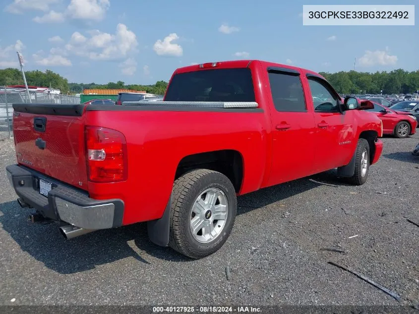 2011 Chevrolet Silverado 1500 Lt VIN: 3GCPKSE33BG322492 Lot: 40127925