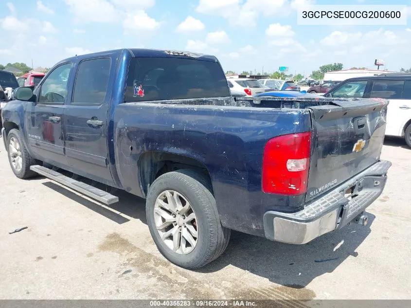 2012 Chevrolet Silverado 1500 C1500 Lt VIN: 3GCPCSE00CG200600 Lot: 40355283