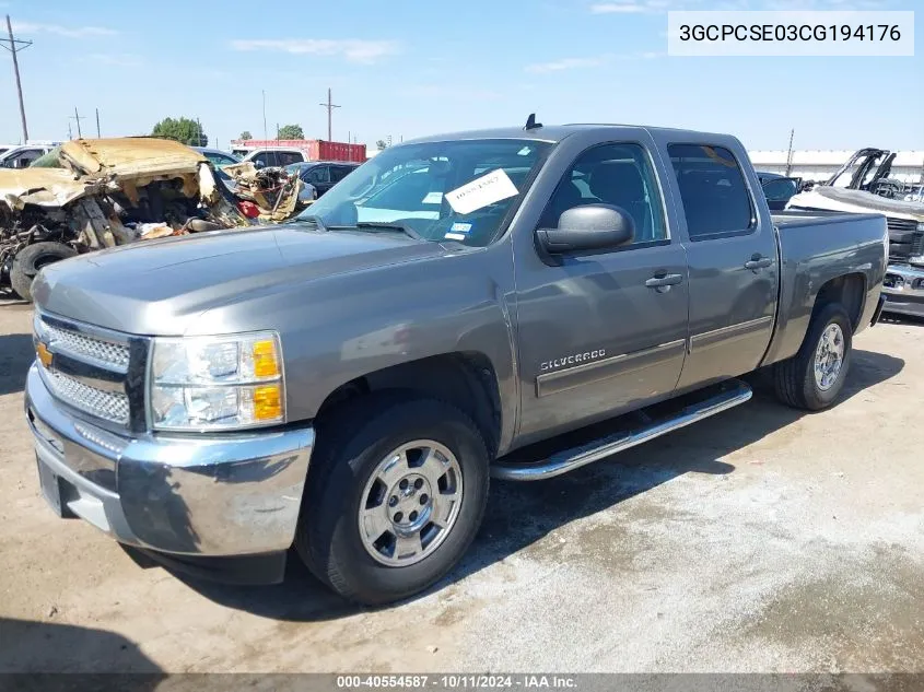 2012 Chevrolet Silverado 1500 Lt VIN: 3GCPCSE03CG194176 Lot: 40554587