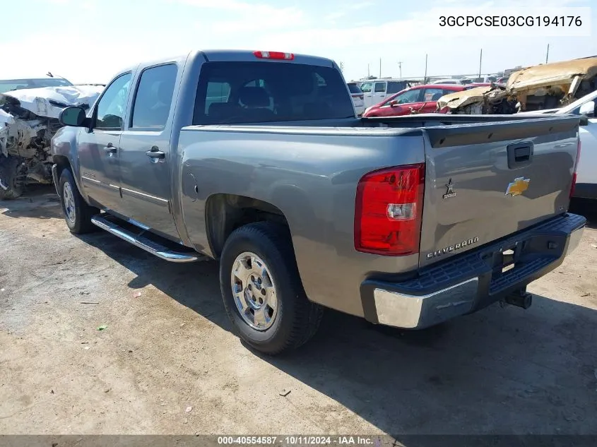 2012 Chevrolet Silverado 1500 Lt VIN: 3GCPCSE03CG194176 Lot: 40554587