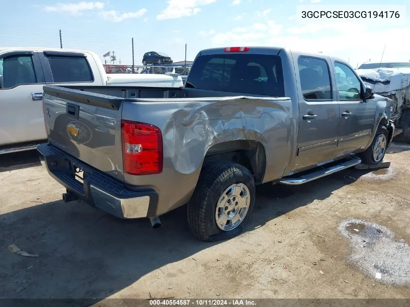 2012 Chevrolet Silverado 1500 Lt VIN: 3GCPCSE03CG194176 Lot: 40554587