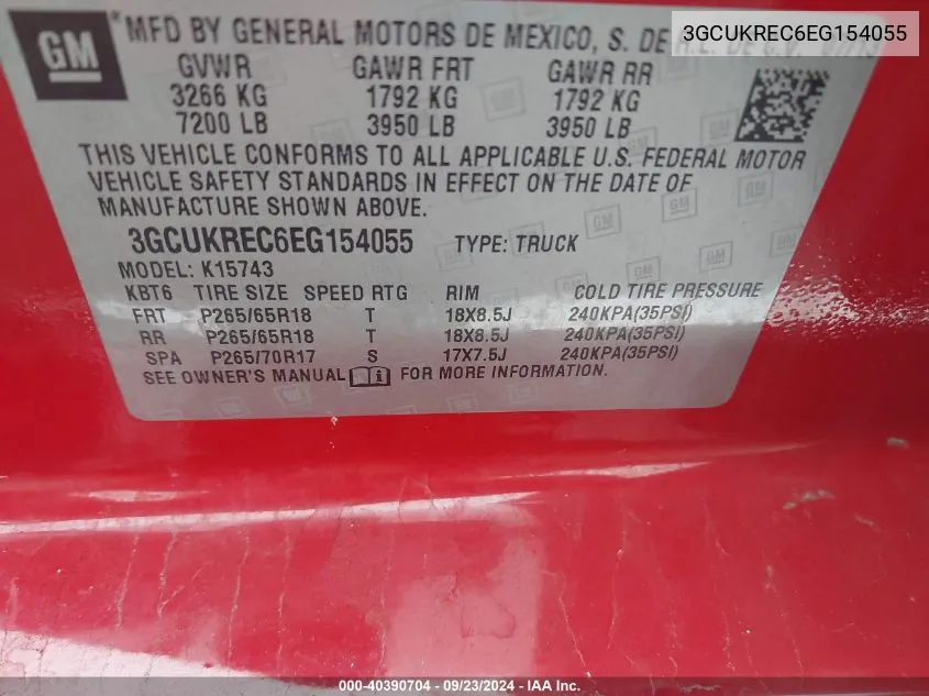 3GCUKREC6EG154055 2014 Chevrolet Silverado 1500 2Lt