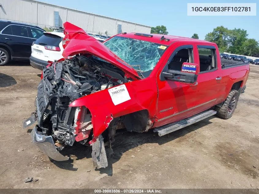 2015 Chevrolet Silverado 3500Hd Ltz VIN: 1GC4K0E83FF102781 Lot: 39883506