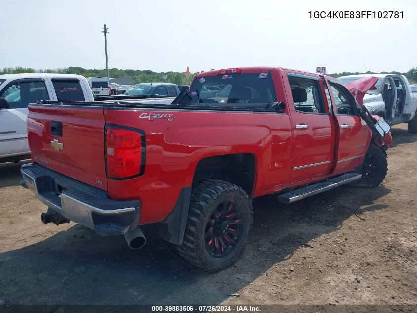 2015 Chevrolet Silverado 3500Hd Ltz VIN: 1GC4K0E83FF102781 Lot: 39883506