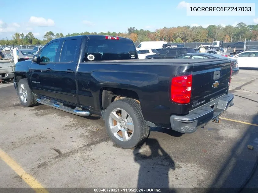 2015 Chevrolet Silverado 1500 1Lt VIN: 1GCRCREC6FZ247033 Lot: 40770321