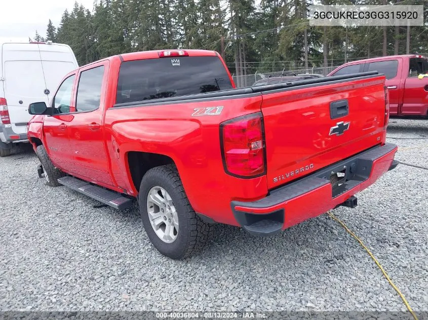 2016 Chevrolet Silverado 1500 2Lt VIN: 3GCUKREC3GG315920 Lot: 40036804