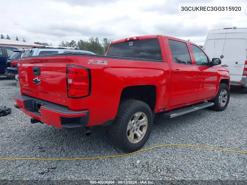 2016 Chevrolet Silverado 1500 2Lt VIN: 3GCUKREC3GG315920 Lot: 40036804