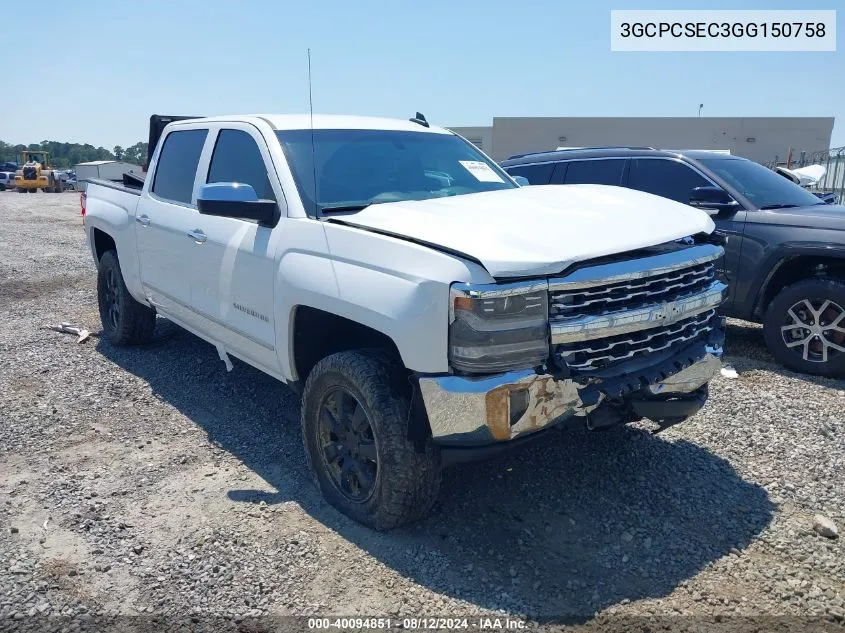 3GCPCSEC3GG150758 2016 Chevrolet Silverado 1500 1Lz