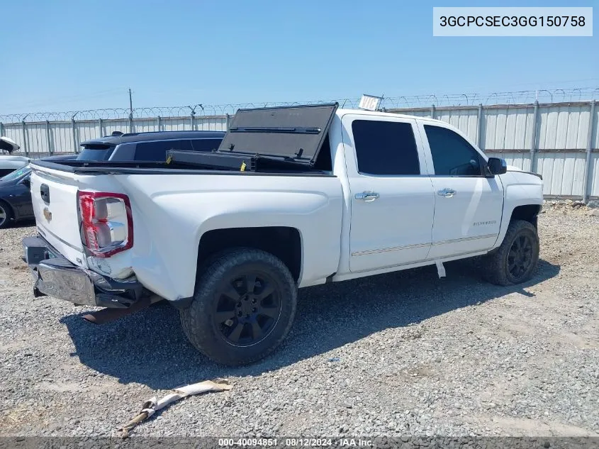 3GCPCSEC3GG150758 2016 Chevrolet Silverado 1500 1Lz