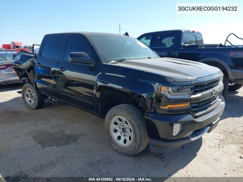 2016 Chevrolet Silverado 1500 2Lt VIN: 3GCUKREC0GG194232 Lot: 40100892