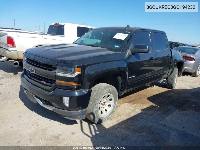 2016 Chevrolet Silverado 1500 2Lt VIN: 3GCUKREC0GG194232 Lot: 40100892