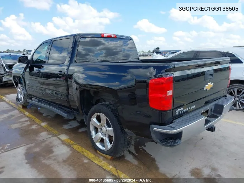 2016 Chevrolet Silverado 1500 1Lt VIN: 3GCPCREC1GG138505 Lot: 40185685