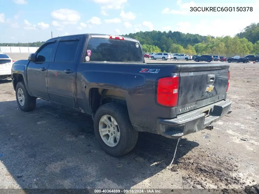 2016 Chevrolet Silverado K1500 Lt VIN: 3GCUKREC6GG150378 Lot: 40364889