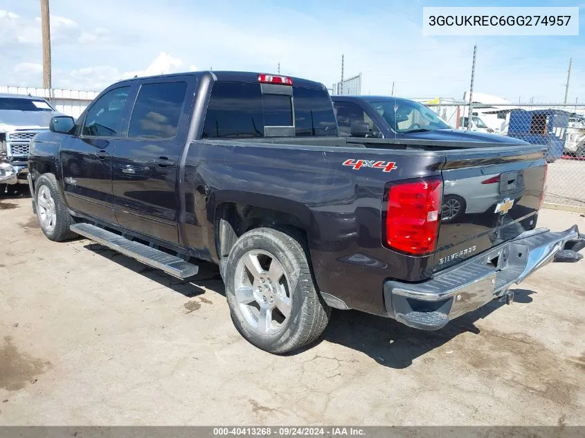 2016 Chevrolet Silverado 1500 1Lt VIN: 3GCUKREC6GG274957 Lot: 40413268