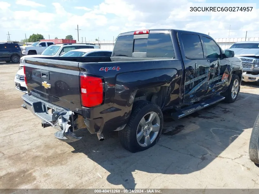 2016 Chevrolet Silverado 1500 1Lt VIN: 3GCUKREC6GG274957 Lot: 40413268