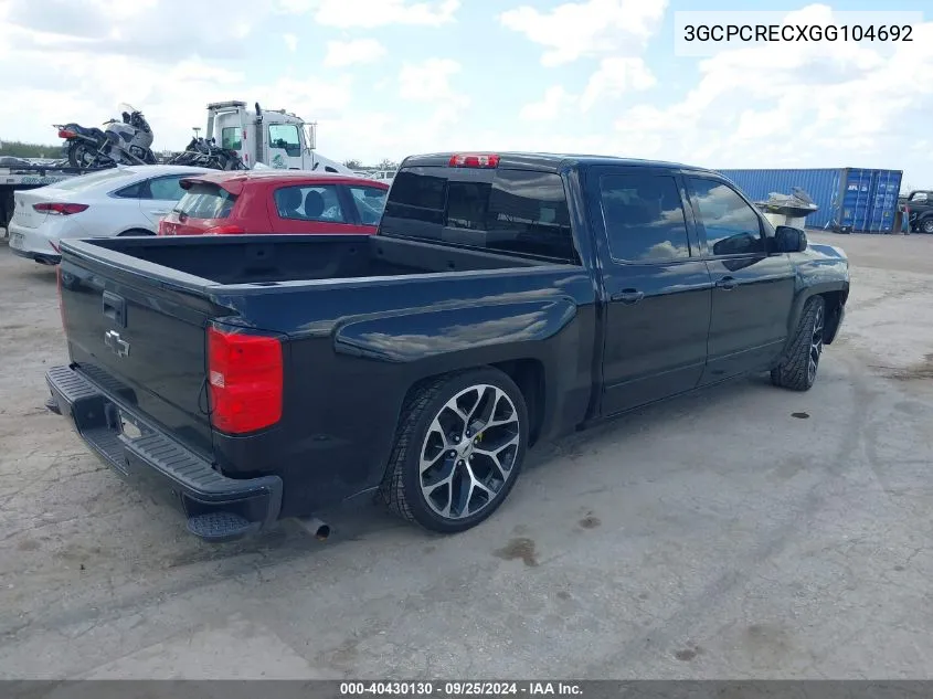 3GCPCRECXGG104692 2016 Chevrolet Silverado 1500 1Lt