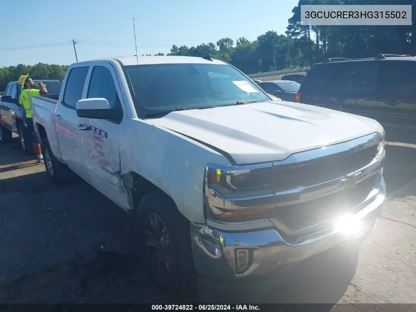 2017 Chevrolet Silverado 1500 1Lt VIN: 3GCUCRER3HG315502 Lot: 39724822