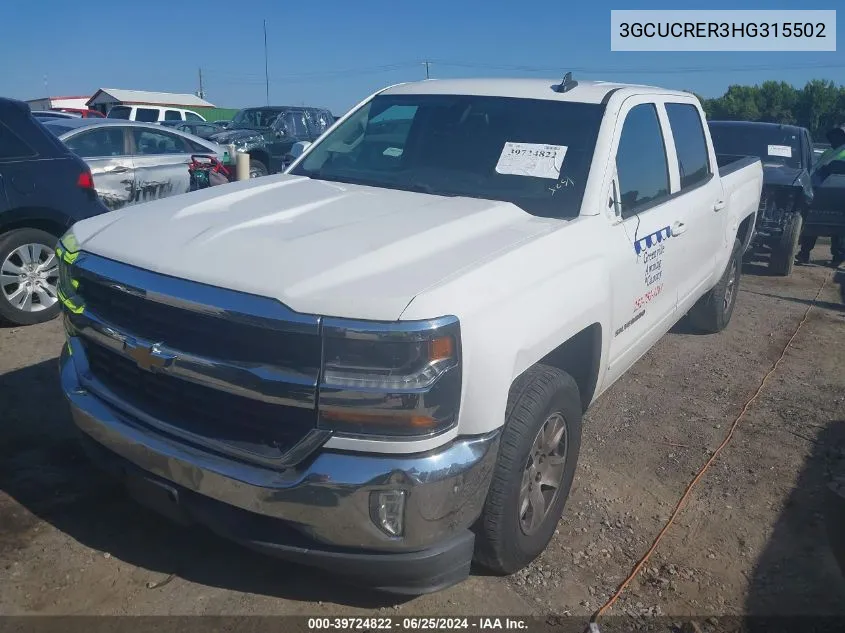 2017 Chevrolet Silverado 1500 1Lt VIN: 3GCUCRER3HG315502 Lot: 39724822