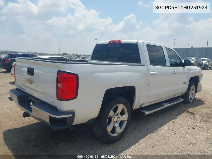 2017 Chevrolet Silverado 1500 1Lt VIN: 3GCPCREC1HG251923 Lot: 40016138