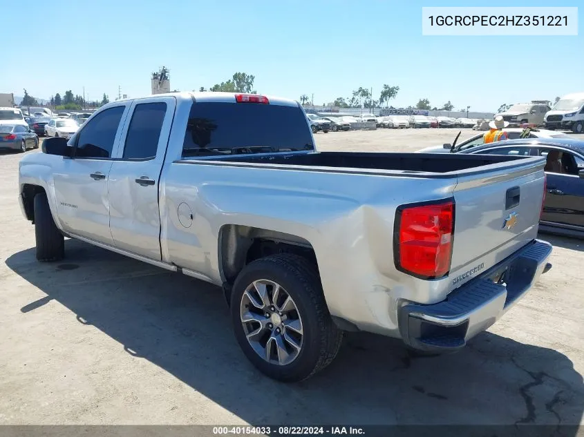 2017 Chevrolet Silverado 1500 Custom VIN: 1GCRCPEC2HZ351221 Lot: 40154033